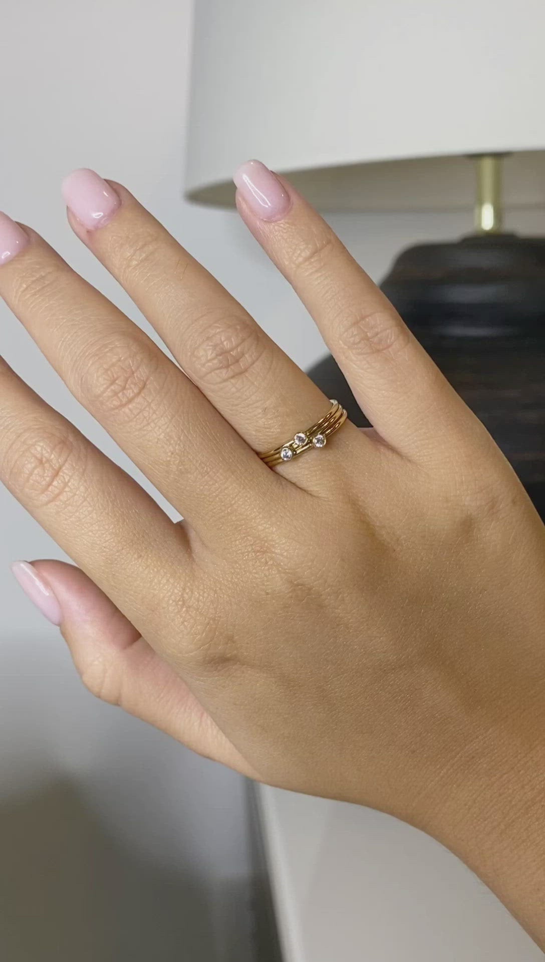 14K Stack Ring | 14K Solid Gold Dainty Ring with Tiny CZ
